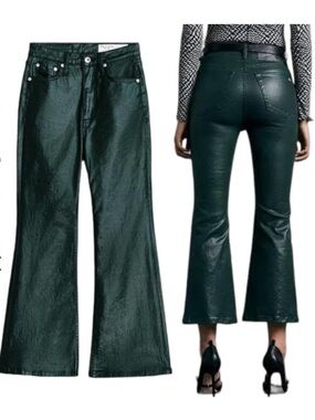 Rag&Bone Coated Pine Grove green CASEY HIGH-RISE ANKLE FLARE jeans